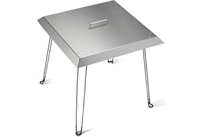 AHUAWA Fire Pit Heat Deflector 24 x 24 x 24 Inch, Stainless Steel Square Fire Pit Deflector Cover to Push Heat Down and Out, Heavy Duty Burner Lid with Foldable Legs