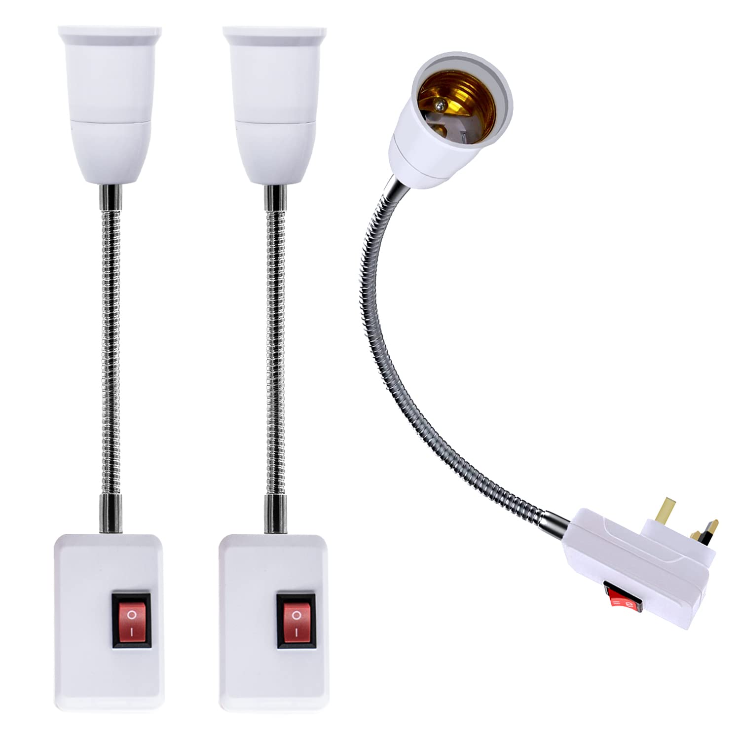 Flexible E27 Lamp Holder, 3PCS Plug in Wall Lights, Extension Bulb Adapter with On/Off Switch,E27 Bulb Holder with 15CM Gooseneck, 360° Adujstable Wall Lamp with Plug in Lights Converter for Hallway