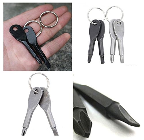 Pocket Tool Mini Tool Screwdriver Set 2 Key Stainless Steel Keychain EDC Outdoor Multifunction Keychain (White)