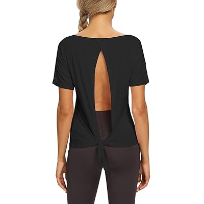 Open back workout tops short sleeve Clearance