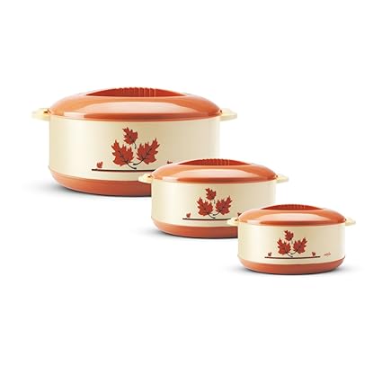 Milton Casserole Plastic and Steel Insulated Orchid Casserole Set (Brown, 500ml, 1000ml, 1500ml)- Set of 3-piece