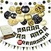 31 Pcs of Black Gold and Cream Birthday and New Years Eve Party Decoration Set Pompom Lanterns Polka Dot Triangle Garland Banner (Black)