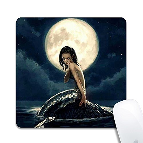 Kusa Beautiful Mermaid Mouse Pad, Girl Fish Pattern Design Cloth Surface Natural Rubber Mouse Pad, Customized Non-Slip Rubber Gaming Mouse Pad(8x8x0.12 Inch)