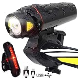Karrong Bike Light Set, USB Rechargeable Super Bright LED Bicycle Headlight and Real Light, Smart Sensor & Waterproof Front and Back Cycling Flashlight for Mountain, Bikes, Kids, Road Commuting
