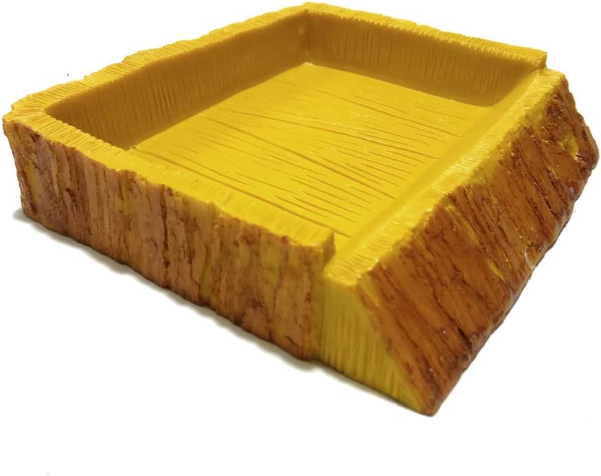 DANXQ Large Rectangular Reptile Tortoise Turtle Resin Food Bowl Wood Grain Feeding Bowl Amphibian Drinking Water Bowl,5.7 x 5.1 x2.8 inch(14 x13 x3 cm)