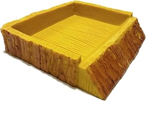 DANXQ Large Rectangular Reptile Tortoise Turtle Resin Food Bowl Wood Grain Feeding Bowl Amphibian Drinking Water Bowl,5.7 x 5.1 x2.8 inch(14 x13 x3 cm)