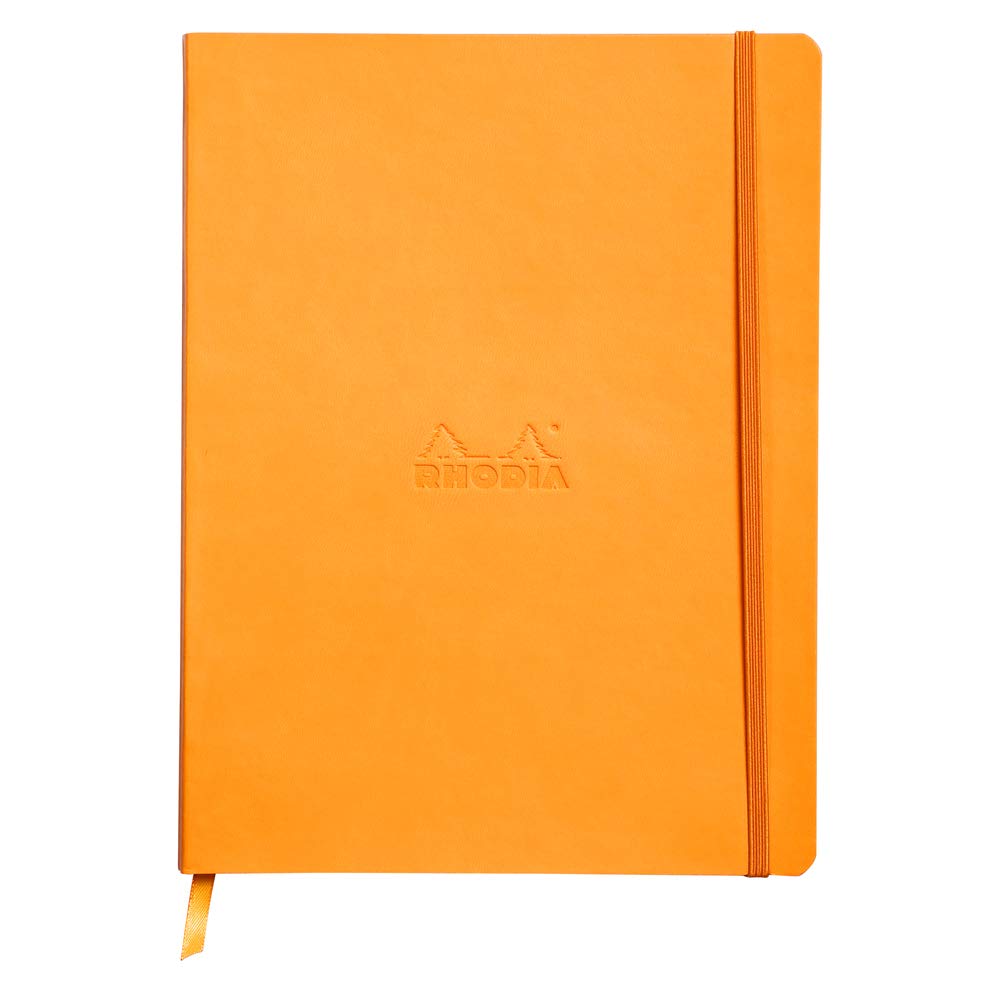 RHODIA 117515C - Orange Flexible Notebook - 19x25 cm - Lined - 160 pages - Clairefontaine Ivory Paper 90 g/m - Bookmark, Elastic Closure - Faux Leather Cover - Rhodiarama Collection โ image 1