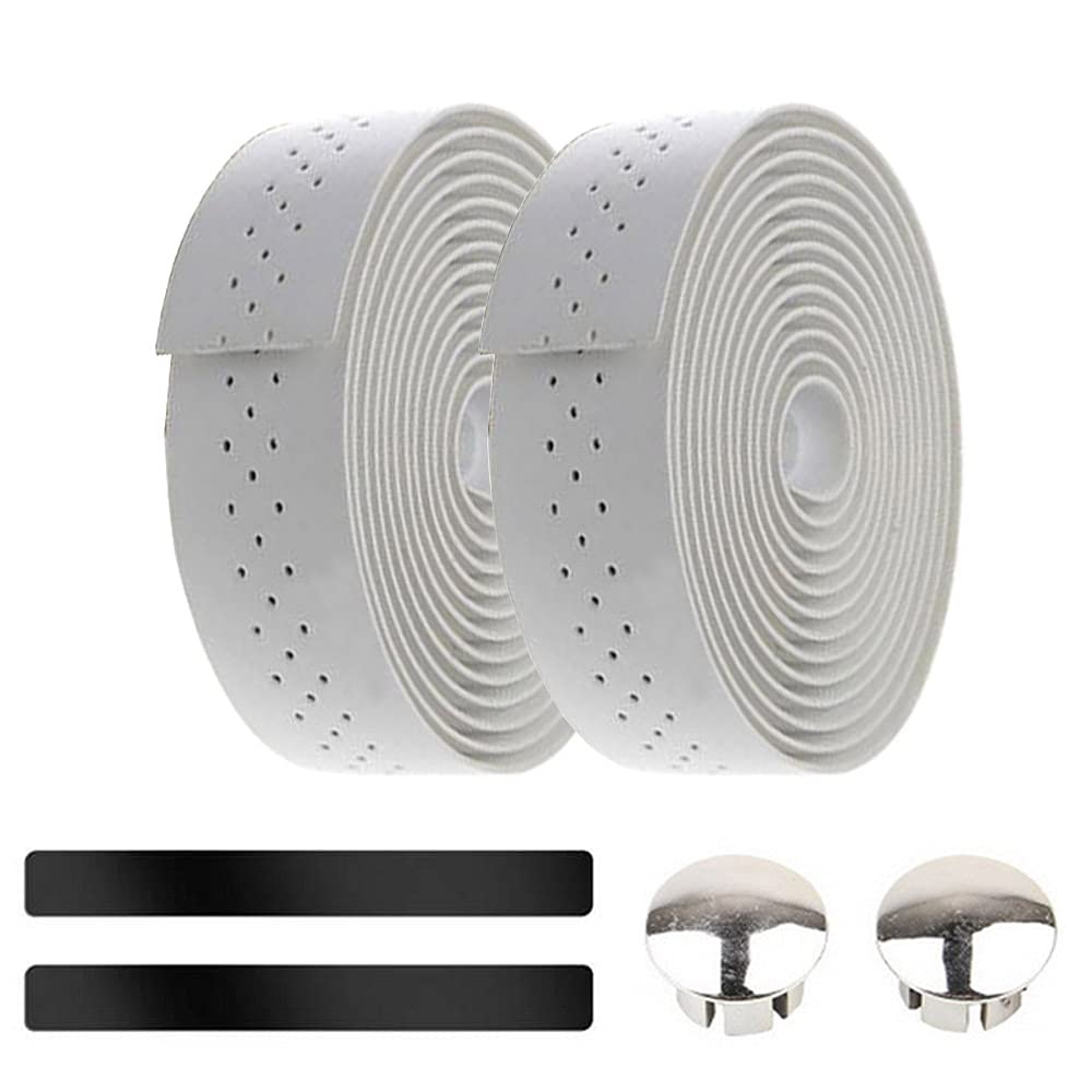 ETOPARS White Bicycle Handlebar Tape Cycling Road Bike Handlebar Tape Leather Handle Bar Grip Wrap Tapes Comfort Non Slip Breathable Anti Shock With Bar End Plug