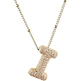 YGLINE Bubble Letter Necklace for Women, Rhinestone Bubble Balloon Initial Necklace for Her