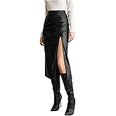 GORGLITTER Women's Leather Slit Bodycon Midi Skirts Y2k High Waisted Ruched Asymmetrical Trendy Pencil Maxi Skirt