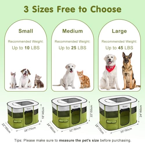 Parc Portable pour Chien en Tissu Oxford 600D, Vert d'Avocat
