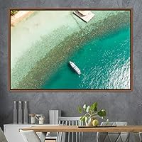 Framed Canvas Wall Art Coastal Freedom Aerial Beach Beach Coastal Cool Minimalism Multicolor Photography Relax/Calm - 16x24 inches