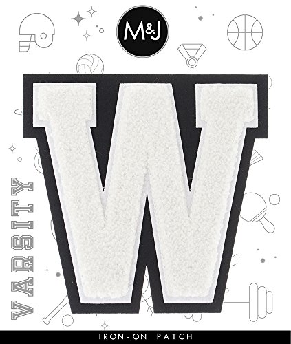 W - White on Black - 4 1/2 Inch Heat Seal/Sew On Chenille Varsity Letter - Thumbnail 2
