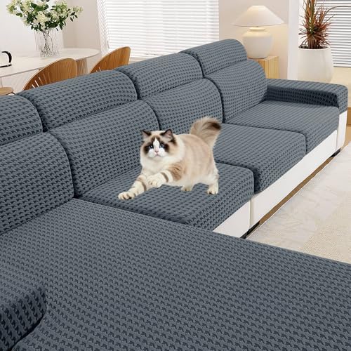 Photo 1 of MAXIJIN Couch Cushion Covers for Sectional Sofa, Stretch Sofa Cushion Cover Washable Furniture Protector with Elastic Bottom & Non-Slip Strap for Pets Kids (1PC Chaise Cover, Dark Gray)