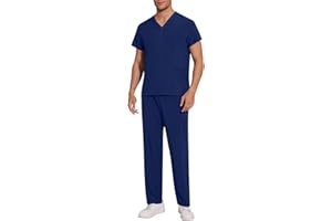 Work Uniform Scrubs for Men Set V Neck Scrub Top Straight Leg Elastic Cargo Pants Pockets