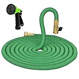 Expandable Garden Hose with 8 Pattern Hand Spray Nozzle Solid Brass Ends Lightweight Flexible Watering Hose Double Latex Core, Extra Strength Fabric 50ft(Green)