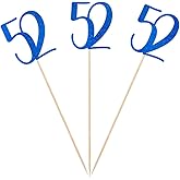 Blue Glitter 52nd Birthday Centerpiece Sticks, 12-Pack Number 52 Table Topper Anniversary Party Decorations