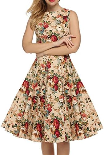 Women's Floral Sleeveless Retro Vintage Style Cocktail Party Swing Dress