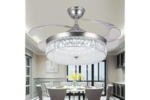 DATINGDAY 42" Invisible Ceiling Fan Chandelier Light,Modern Crystal Ceiling Fan Light Remote Control 4 Retractable ABS Blades for Bedroom Living Room Dining Room Decoration (Style D)