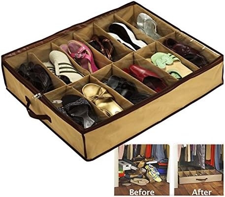 12 Pairs Shoes Organizer | High Capacity | Storage Shoes | Fabric Shoe Storage (63 x 50 x 12 cm) | Under bed shoe storage.