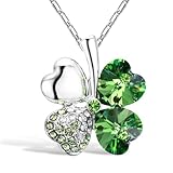 Merdia Crystal Four Leaf Clover Pendant Necklace 16" + 5" Extender Green