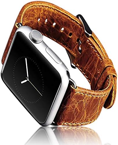 iPure New Apple Watch Strap 42mm/44mm, Luxury Genuine Leather WatchBand Stainless Steel Buckle & Claps for iWatch Series 4/3/2/1 / Sport (Light Brown)