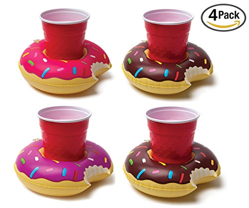 ZICA Inflatable Pool Party Drink Floats Swimming Drink Holder - Donuts(Set of 4