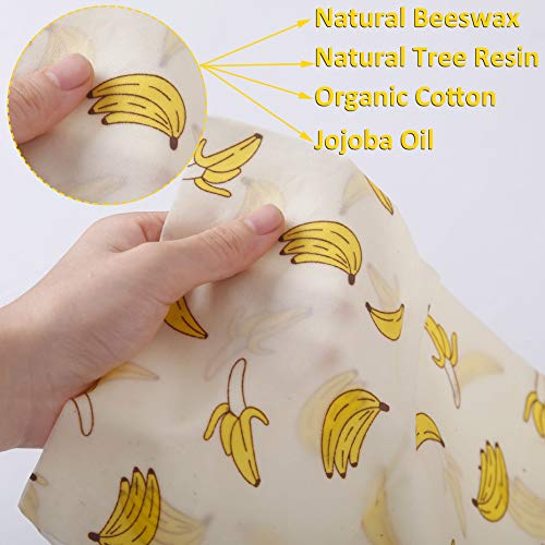 Reusable Beeswax Food Wrap 3 Piece, SKOLOO Bees Wax Paper Wrap, Sustainable Plastic Free Food Storage - 1 Small, 1 Medium, 1 Large, Banana Beeswax Wraps