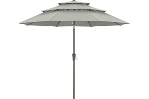 ABCCANOPY 10Ft 3 Tiers Market Umbrella, Outdoor Table Umbrella for Patio, Deck, Backyard (Light Gray)