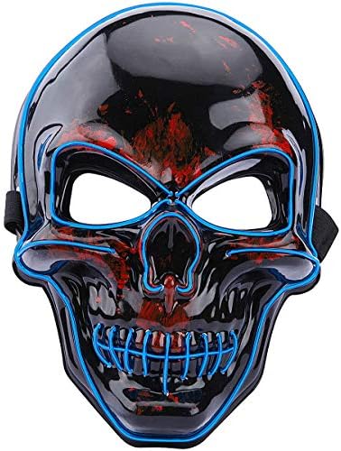 YoLin Halloween Scary Mask, 3 Modes Glowing Skull Mask EL wire Light Up LED Mask Luminous Cool Purge Mask for Halloween Costume, Cosplay Parties and Club - Blue