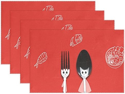 Placemats - Set of 6,4 or 1 Table Mats - Creative Dining Insulation Heat Stain Resistant Anti-Skid Eat Mats for Kitchen Table and Dining Table with Cute Knife And Fork Couple (12"x 18")