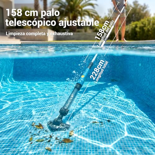 2 in 1 Cordless Pool Vacuum Cleaner, Rechargeable Pool Cleaner with 60 Min Autonomy, Suction 32 L/min, Ideal for Detachable Pools, Above Ground Pools, SPA and Whirlpool