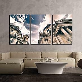 3 Piece Canvas Wall Art - Piazza Del Popolo in Rome, Italy - Modern Home Art Stretched and Framed Ready to Hang - 16"x24"x3 Panels