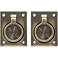 QCAA Solid Brass Flush Ring Pull, 2-1/2" x 1-7/8", Antique Brass, 2 Pack, Made in Taiwan