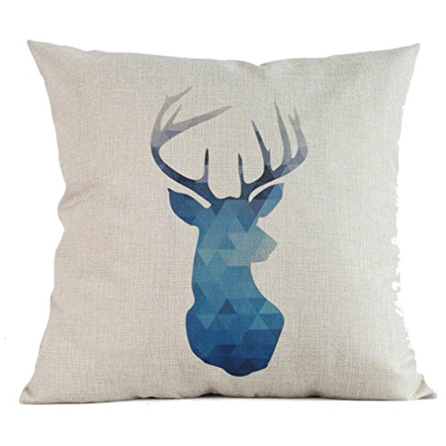 Hattfart Square Geometric Antlers Printed Cushion Cover Cotton Throw Pillow Case Sham Slipover Pillowslip Pillowcase For Home Sofa Couch Chair Back Seat (E)