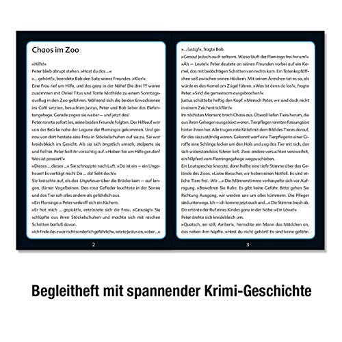 Die drei ??? KOSMOS 697990 Krimi Puzzle, Kids Chaos im Zoo, 150 Teile, Leuchtet im Dunkeln, Lesen, Puzzeln, Rätsel lösen, Kinder ab 7 Jahre, Detektiv Puzzle, Zoo Puzzle mit Die drei Fragezeichen Kids – Bild 4