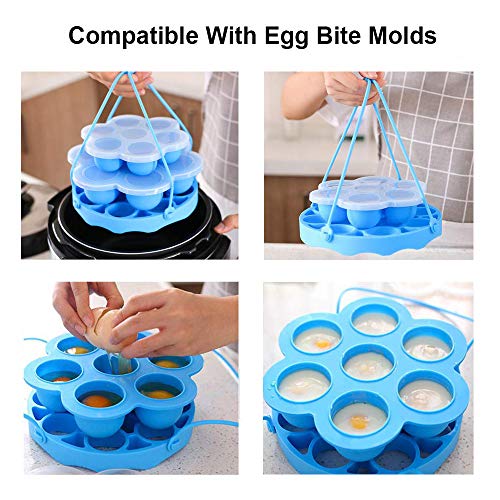 Silicone Egg Rack, Steamer Rack Trivet With Handles Holds Egg Bites Mold Or 9 Eggs For 6Qt 8Qt Instant Pot Multifunctional Pressure Cooker Bakeware Sling & Heat Resistant Mat With Removable Slings