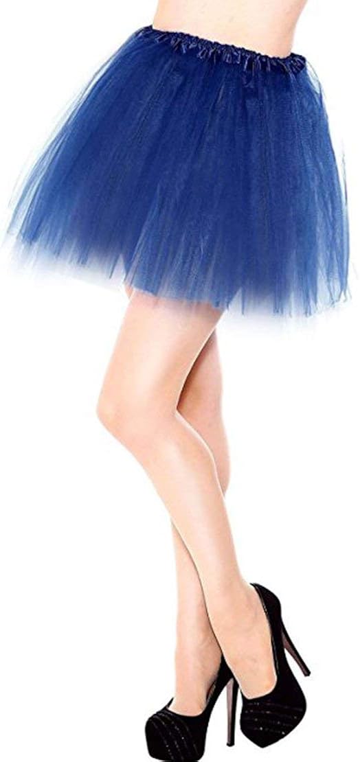 Women Dark Blue Tulle Tutu Skirt 3-Layered Classic Elastic for Ballet Dance Dress up Birthday Prom Party Favor (Dark Blue): Clothing