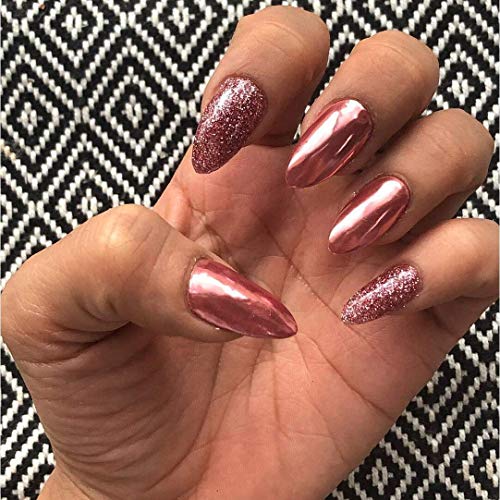 PrettyDiva Rose Gold Chrome Nail Powder Mirror Effect Glitter Nail Powder Manicure Pigments (Rose Gold)