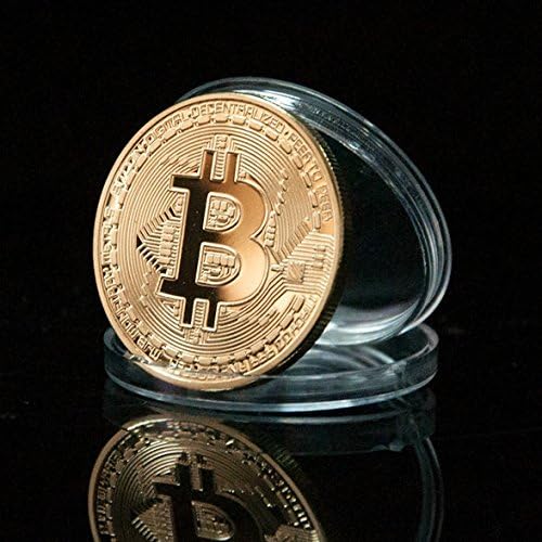 Godlucky Fine Gold Bitcoin Commemorative Round Collectors Coin - Bit Coin is Gold Plated Copper Physical Coin with Gift Box