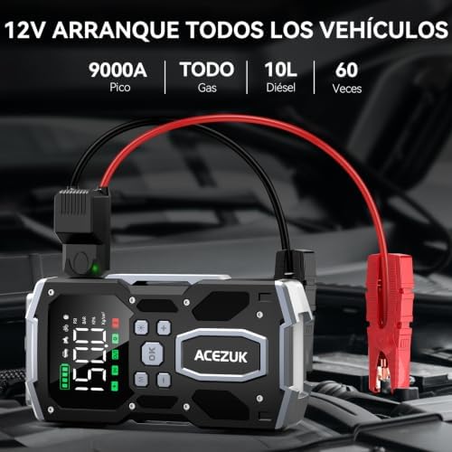Motor de arranque da bateria do carro 8000A, compressor de ar de 150PSI, motor de arranque para o veículo (todo a gasolina ou diesel de 10L), arranque de 12V com LED de 400 lúmens