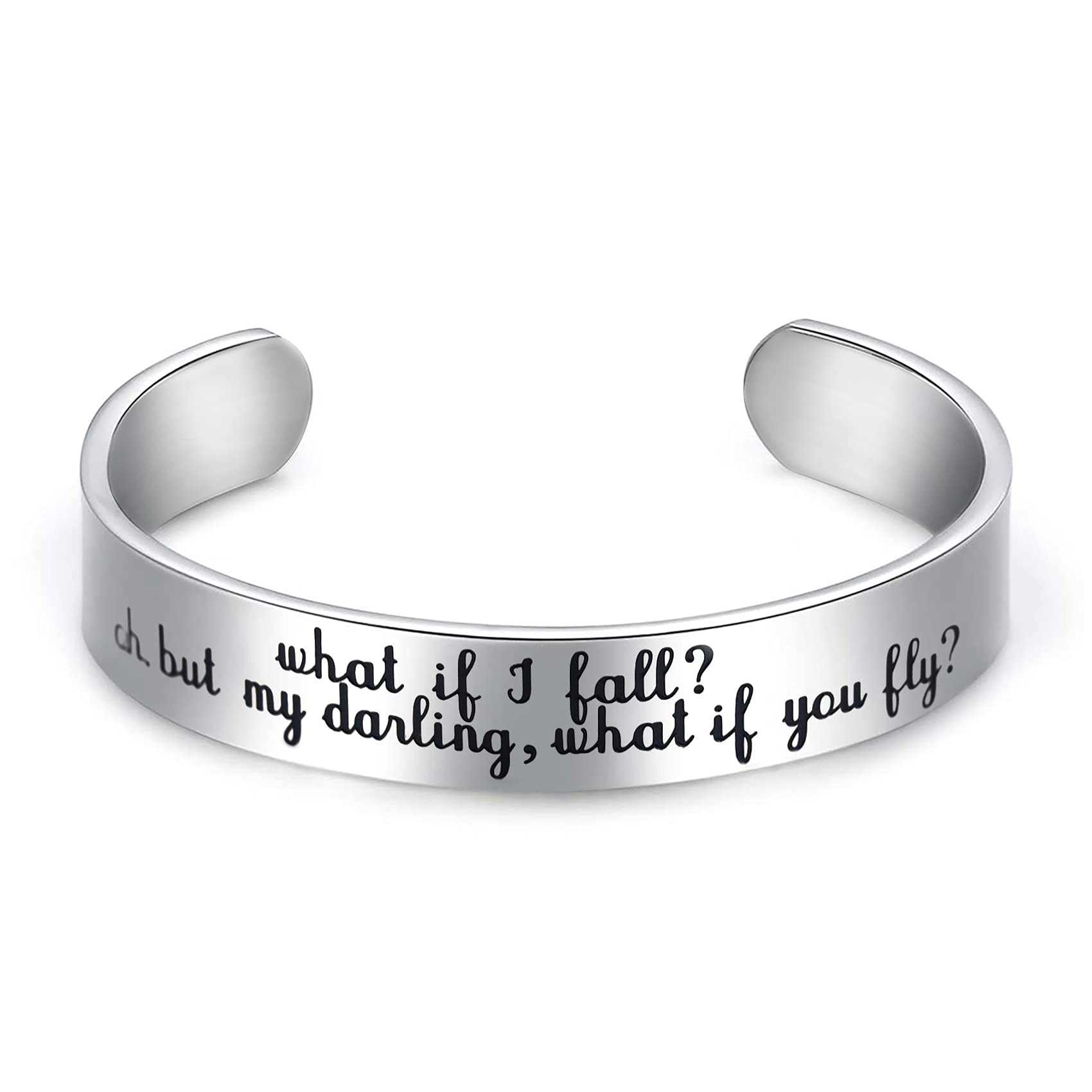 LParkin Inspirational Bracelets For Women Graduation Gifts Cuff Bracelet What If I Fall Oh But My Darling What If You Fly spiritual Gift for women