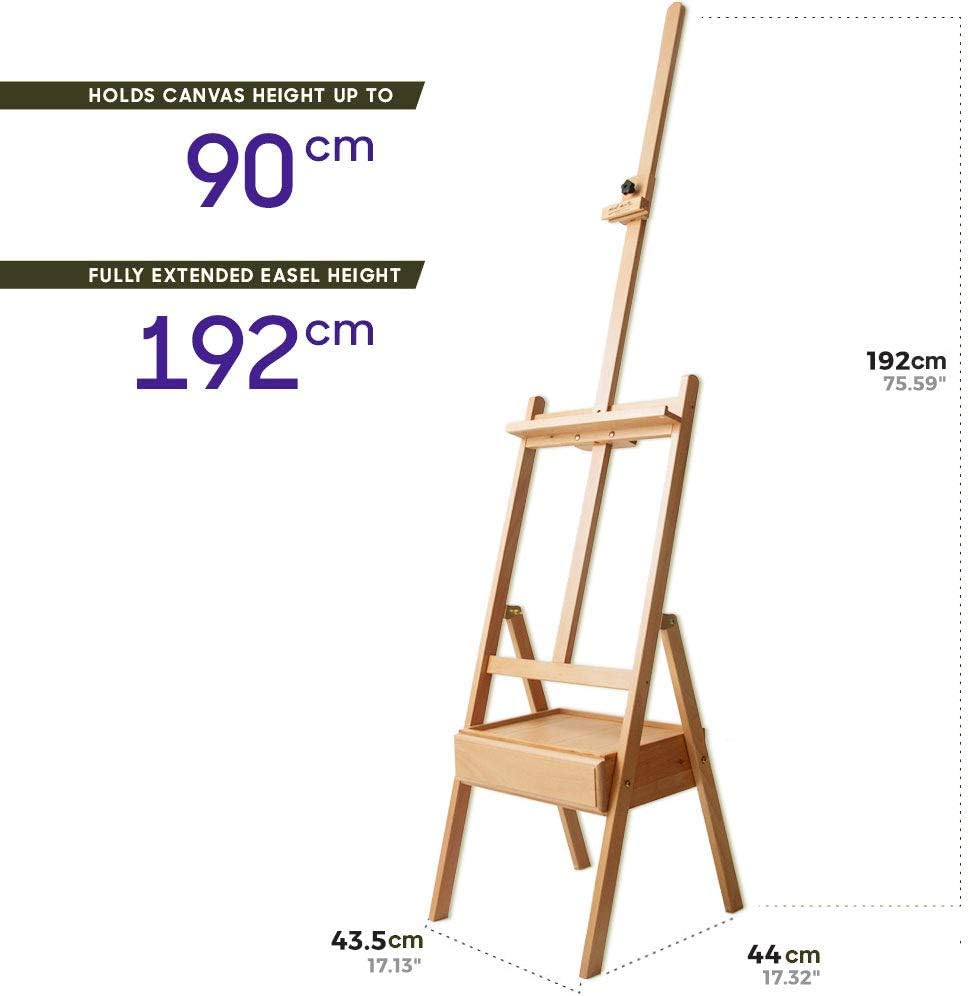 Mont Marte Signature Box Floor Easel, Beech Wood (Holds Canvases up to 35in in Height), Floor Box Easels, 43.99 cm x 43.51 cm x 192 cm - Image 4