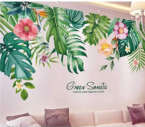 Fresh Green Plant Tropical Leaves Wall Stickers Living Room Bedroom Wall Decoration Stickers self-Adhesive 101 * 57cm
