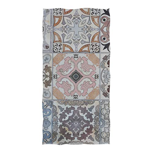 Microfiber-Beach-Towel-Flowers-And-Moroccan-Tiles-Large-Beach-Blanket-Towel-Lightweight-Towel-For-Travel-Pool-Swimming-Bath-Camping-Yoga-Gym-Sports-Women-Adults-Oversized-37-X-74-Inch