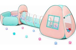 3 in 1 Pop Up Kids Play Tent with Tunnel and Ball Pit for Kids, Boys, Girls, Babies and Toddlers, Indoor/Outdoor Playhouse,Or