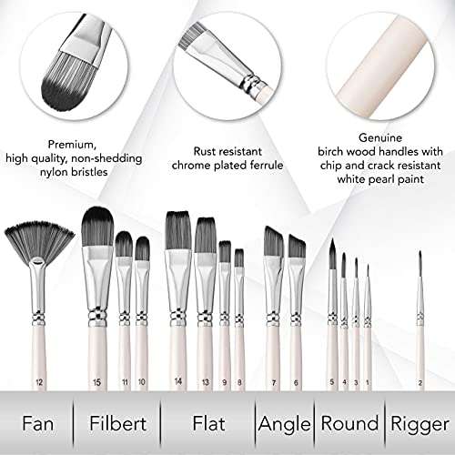 Inprexion Artist Paint Brush Starter Set 15 Piece Professional Artist Paint Brushes and 24