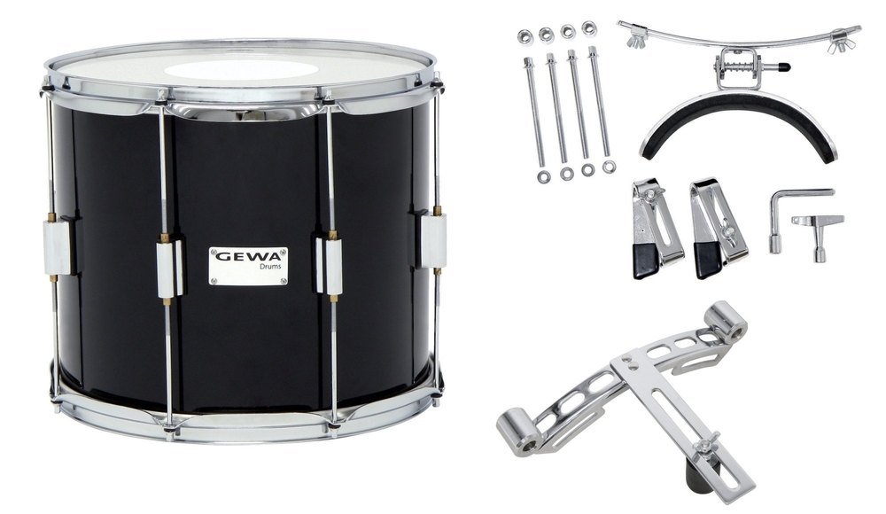 GEWA marching drum/tenor drum, birch shell black, 14 x 12", 8 tension rods, Remo USA heads, incl. vent plate and knee rest