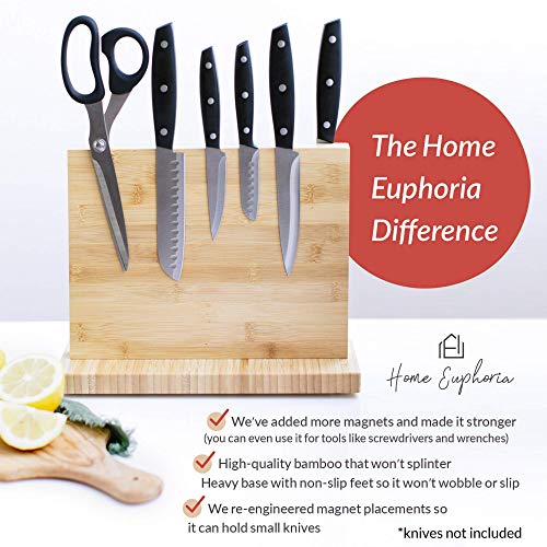 Home Euphoria Magnetic Knife Holder with Powerful, Heavy-Duty, Double-Sided Magnets. Durable Bamboo Knife Organizer, Holder, or Cutlery Display. Perfect Solution for Knife Storage and Organization - Thumbnail 3