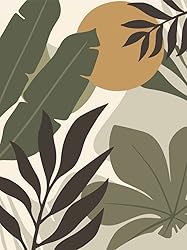 Muravie Green Leaves Boho Art Wallpaper - Peel and